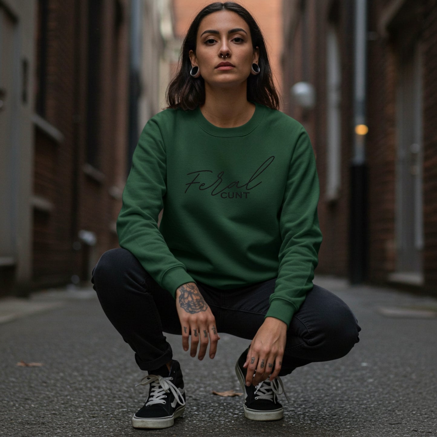 Feral C★nt Embroidered Sweatshirt | Gothic Embroidery Womens Pullover | Dark Humor Streetwear