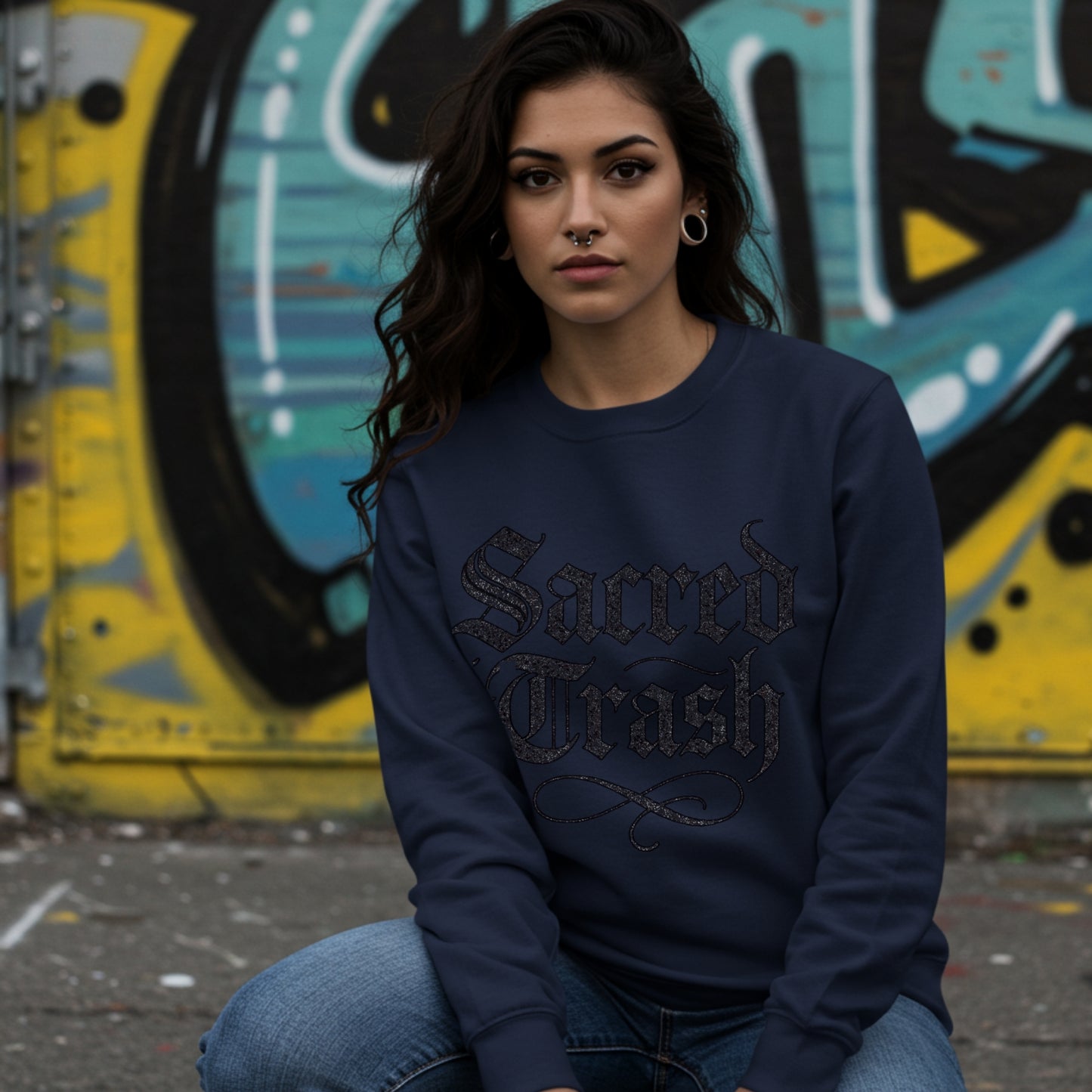 Sacred Trash Sweatshirt | Gothic Distressed Pullover | Unisex Alternative Clothing