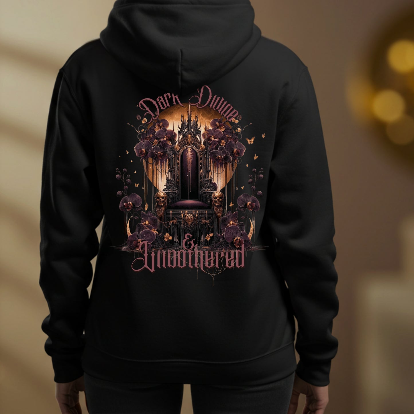 Dark Divine Throne Hoodie | Gothic Orchid Moon Unisex | Womens Cotton Sweatshirt