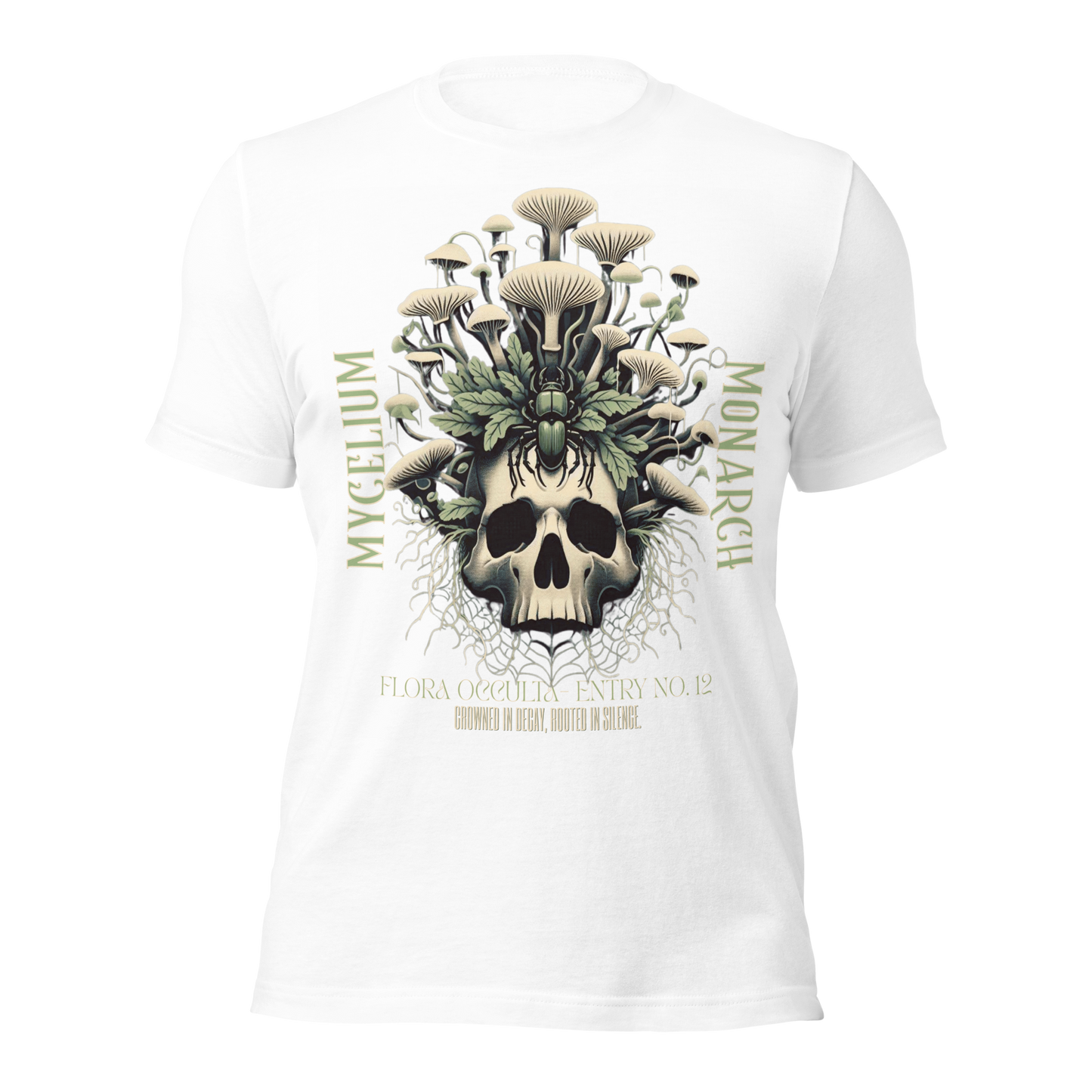 Mycelium Monarch Skull Mushroom Tee | Botanical Gothic Fungi Shirt | Unisex Cotton T-Shirt