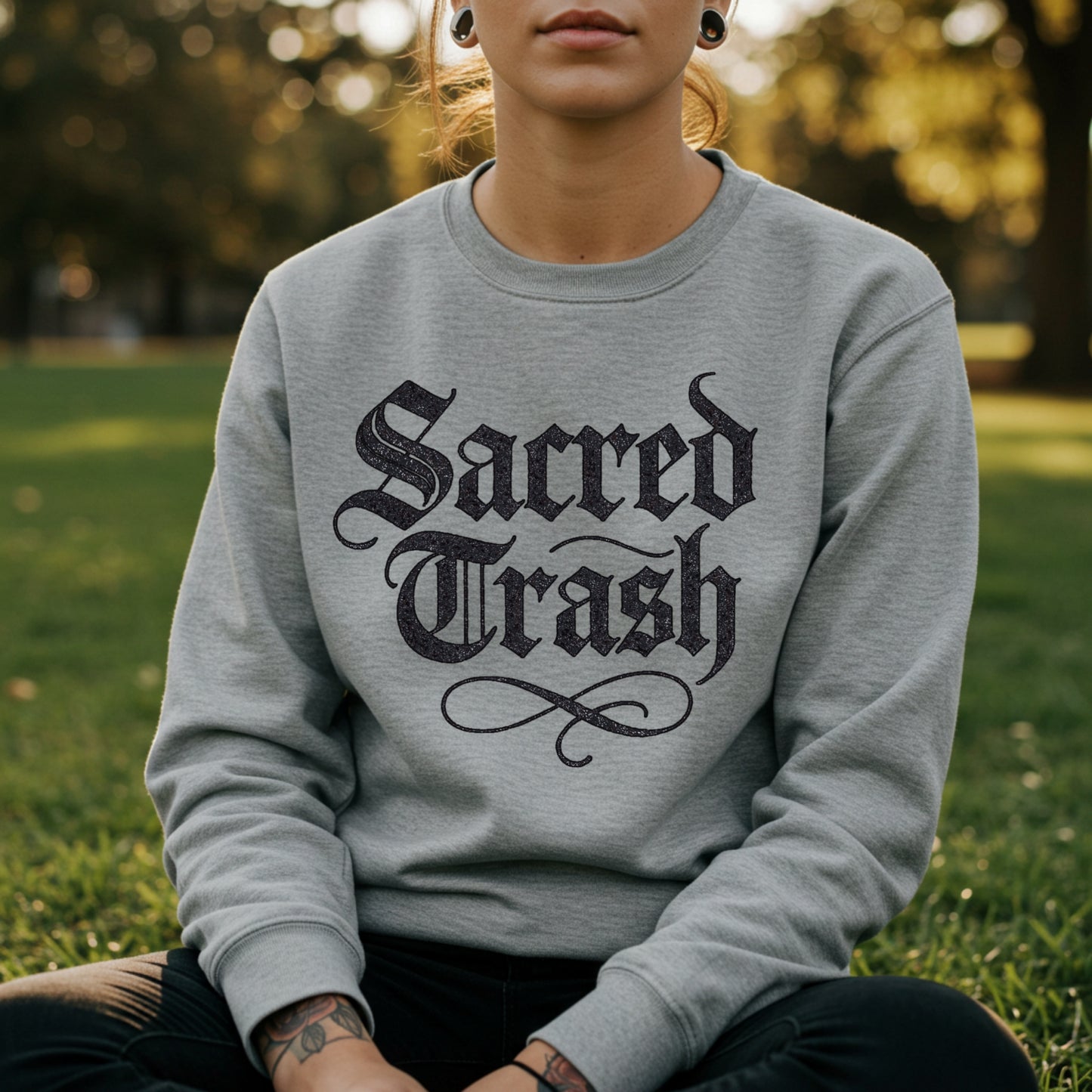 Sacred Trash Sweatshirt | Gothic Distressed Pullover | Unisex Alternative Clothing