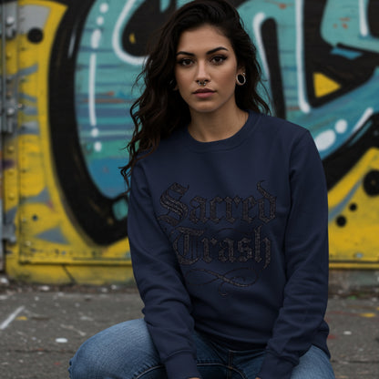 Sacred Trash Sweatshirt | Gothic Distressed Pullover | Unisex Alternative Clothing