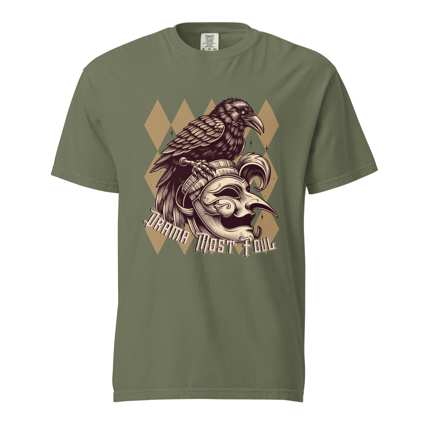 Drama Most Foul Tee | Gothic Renaissance Raven Mask Shirt | Medieval Diamond Pattern