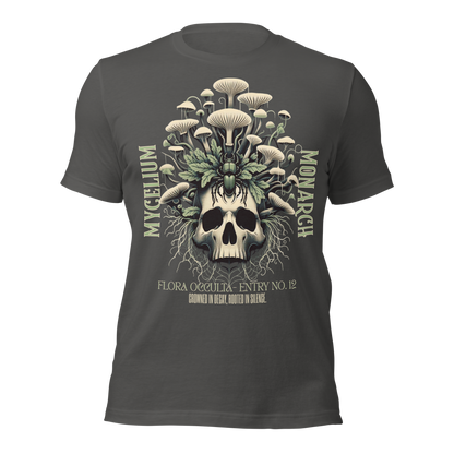 Mycelium Monarch Skull Mushroom Tee | Botanical Gothic Fungi Shirt | Unisex Cotton T-Shirt