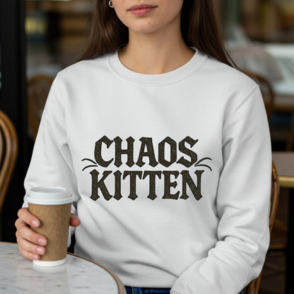Chaos Kitten Sweatshirt | Womens Playful Gothic Pullover | Alternative Streetwear